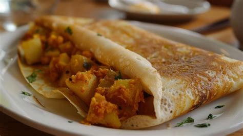  Masala Dosa:  Savory Crepe Meets Spicy Potato Filling in an Indian Culinary Symphony